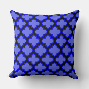 Black Royal Blue Quatrefoil Trellis Pillow