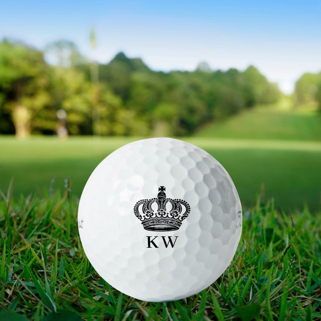 Black royal crown monogram initials golf balls (Creator Uploaded)
