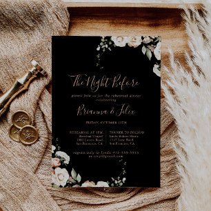 Black Royal Floral Night Before Rehearsal Dinner Invitation