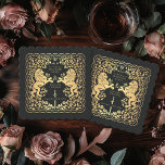 Black Royal Lion Mediaeval Sword Wedding Paper Coaster<br><div class="desc">Add royal charm to your tablescape! These custom wedding coasters feature a majestic lion and floral design with your names and monogram, all in luxurious gold against a black background. Perfect for a mediaeval fantasy celebration with timeless elegance! The gold featured on this item is NOT real foil and is...</div>