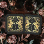 Black Royal Lion Mediaeval Sword Wedding Ticket Paper Coaster<br><div class="desc">Add royal charm to your tablescape! These custom wedding coasters feature a majestic lion and floral design with your names and monogram, all in luxurious gold against a black background. Perfect for a mediaeval fantasy celebration with timeless elegance! The gold featured on this item is NOT real foil and is...</div>