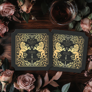 Black Royal Lion Mediaeval Sword Wedding Ticket Paper Coaster