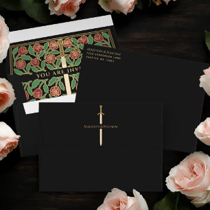 Black Royal Mediaeval Gold Floral Sword Wedding Envelope