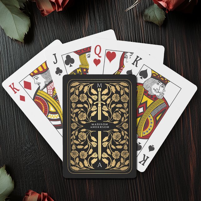 Black Royal Mediaeval Gold Sword Monogram Playing Cards (Creator Uploaded)