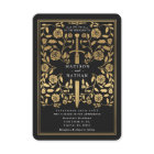 Black Royal Mediaeval Gold Sword Wedding Invitatio