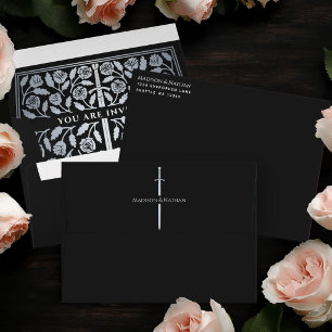 Black Royal Mediaeval Silver Sword Wedding Envelope