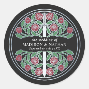 Black Royal Medieval Silver Sword Wedding  Classic Round Sticker