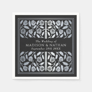 Black Royal Medieval Silver Sword Wedding Napkin