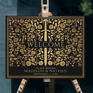 Black Royal Medieval Sword Wedding Welcome Sign