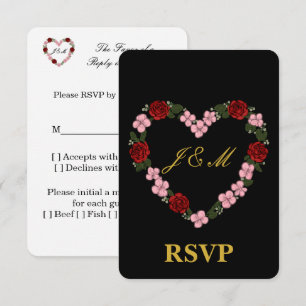Black RSVP card with a pink and red heart