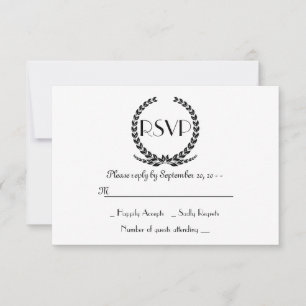 Black RSVP Laurel Leaves Wreath Wedding Party Card