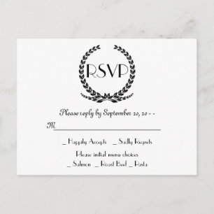 Black RSVP Laurel Leaves Wreath Wedding Party Invitation Postcard