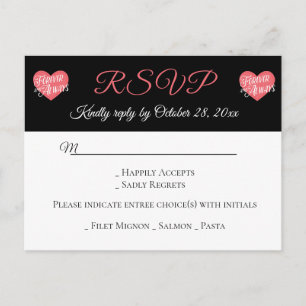 Black RSVP Pink Heart Love Wedding Party Invitation Postcard
