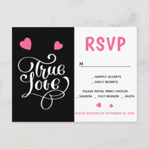 Black RSVP Pink Heart Love Wedding Party Invitation Postcard
