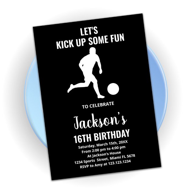 Black Running Soccer Birthday Invitations (Creator Uploaded)