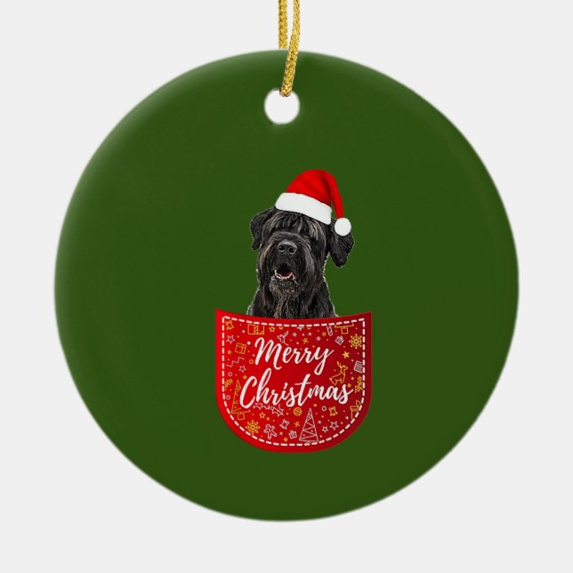 Black Russian Terrier Christmas Dog In Your Pocket Ceramic Tree Decoration (Front)