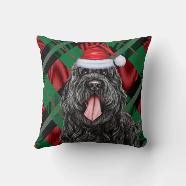 Black Russian Terrier Dog Holiday Plaid Christmas Cushion (Back)