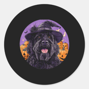 Black Russian Terrier Dog Whitch Hat Halloween Classic Round Sticker