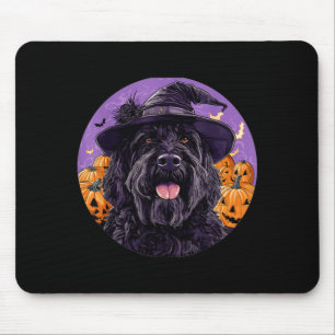 Black Russian Terrier Dog Whitch Hat Halloween Mouse Pad