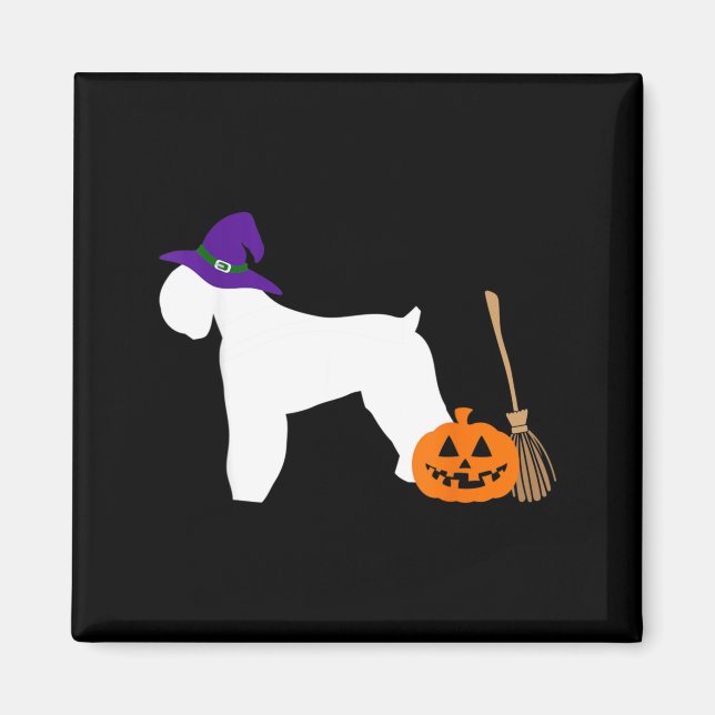 Black Russian Terrier Halloween Dog Wearing Witch Magnet (Front)