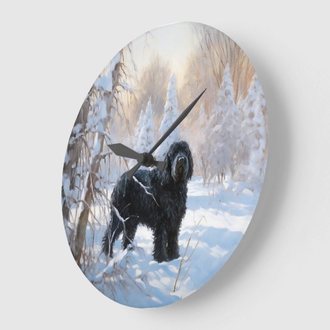 Black Russian Terrier Let It Snow Christmas  Large Clock (Angle)