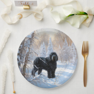 Black Russian Terrier Let It Snow Christmas Paper Plate