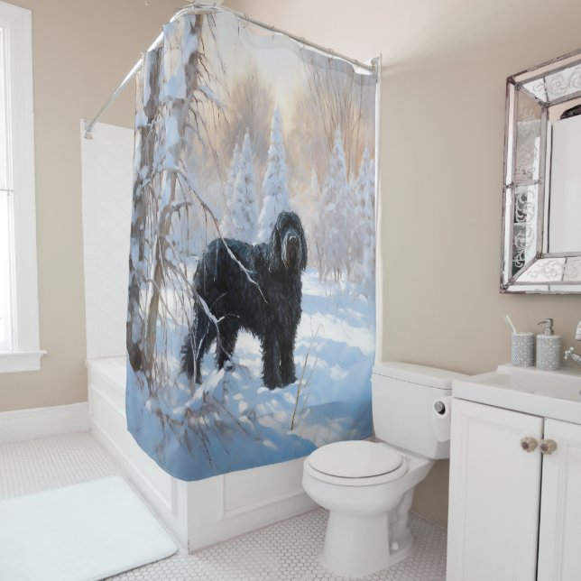 Black Russian Terrier Let It Snow Christmas  Shower Curtain (In Situ)