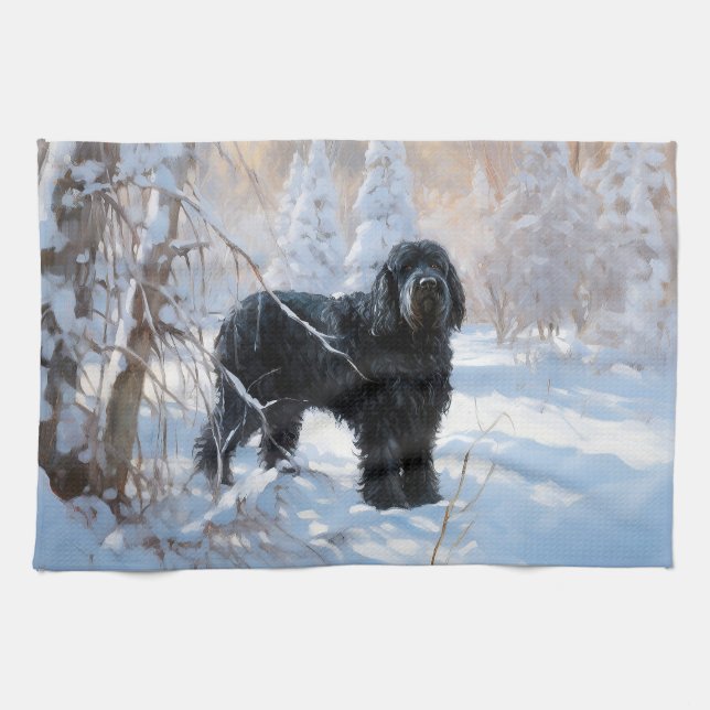 Black Russian Terrier Let It Snow Christmas  Tea Towel (Horizontal)