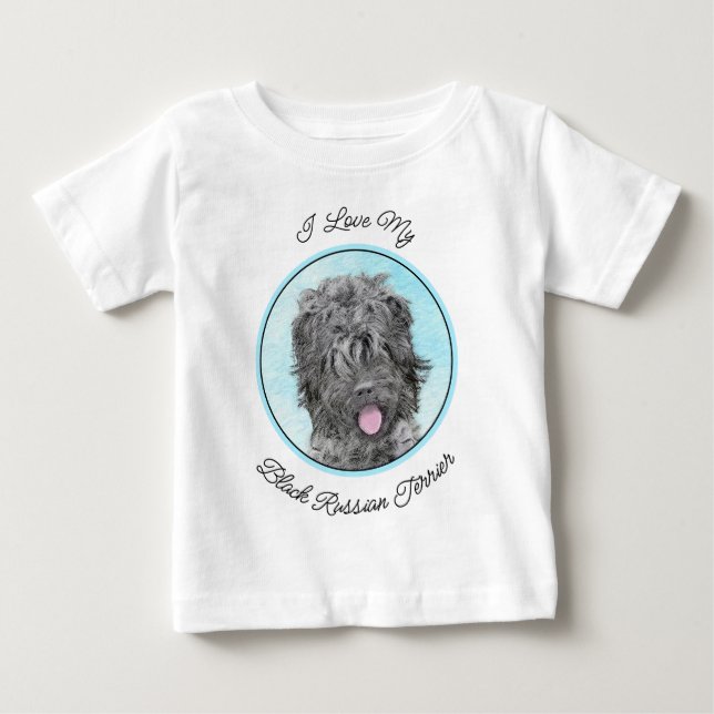 Black Russian Terrier Painting - Cute Original Dog Baby T-Shirt (Front)
