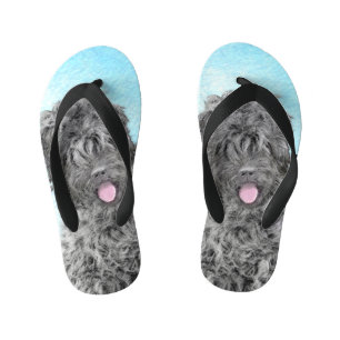 Black Russian Terrier Painting - Cute Original Dog Kid's Jandals