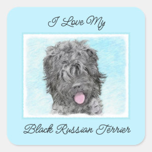 Black Russian Terrier Painting - Cute Original Dog Square Sticker
