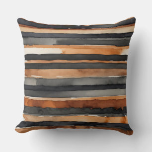 Black rust and charcoal stripes cushion