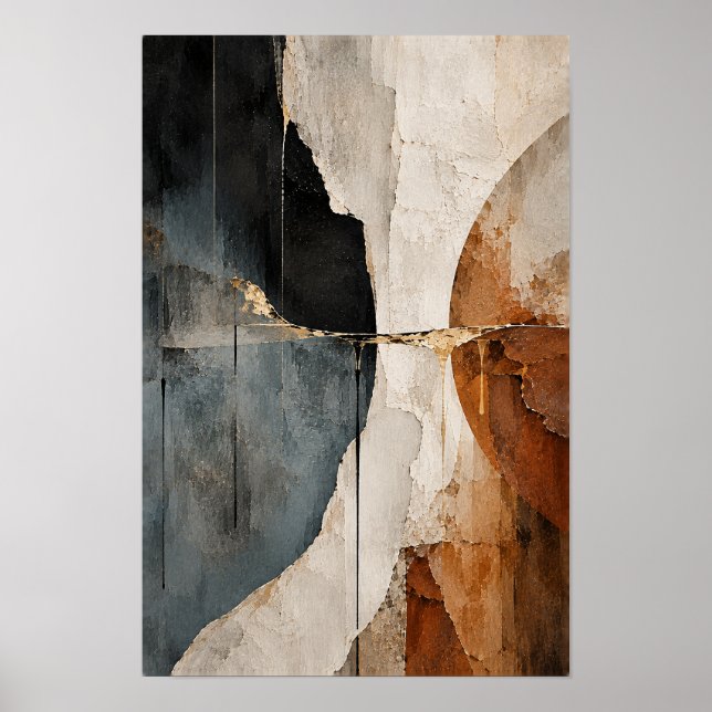 Black Rust Ivory Curved Abstract Wall Art (Front)