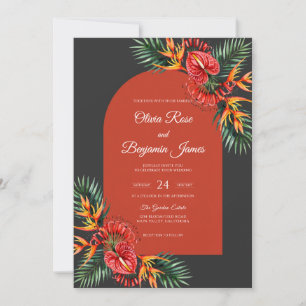 Black Rust Tropical Eucalyptus Wedding Invitation