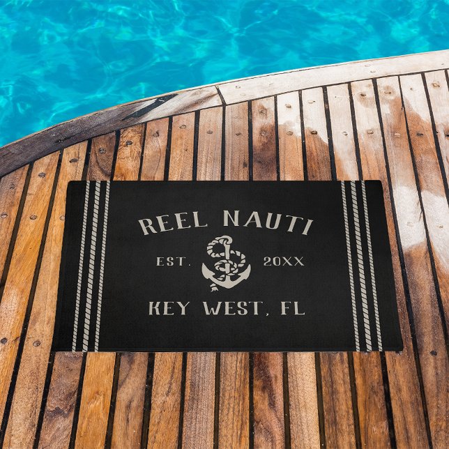 Black | Rustic Anchor Personalised Boat Name Doormat (Creator Uploaded)