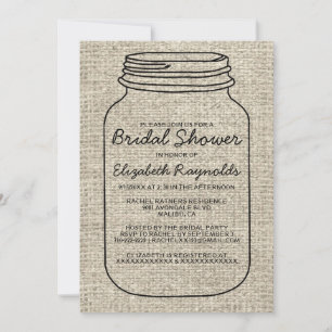 Black Rustic Burlap Mason Jar Bridal Shower Invite
