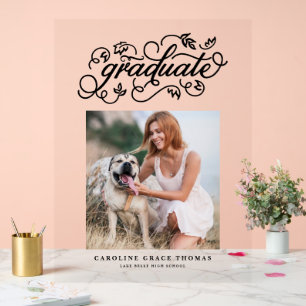 Black Rustic Calligraphy Graduation Photo Acrylic Sign
