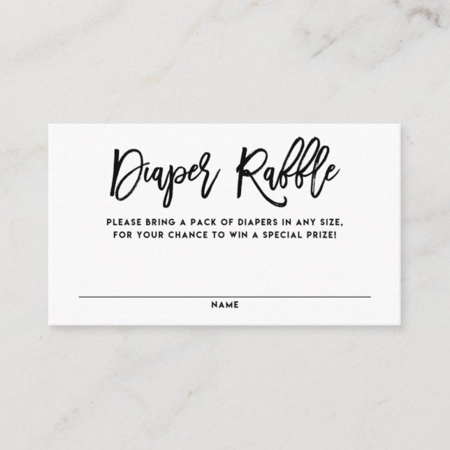 Black Rustic Hand Lettering Diaper Raffle Card (Front)