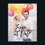 Black Rustic Hand Lettering Photo Save Our Date Announcement Postcard<br><div class="desc">A customisable vertical save the date postcard featuring rustic modern calligraphy. Personalise this card by adding your own photo and details. A flat card version is available.</div>