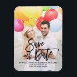 Black Rustic Hand Lettering Photo Save Our Date Magnet<br><div class="desc">A stylish vertical save the date magnet featuring rustic modern calligraphy with leaves pattern. Personalize this save the date announcement by adding your own photo and details. A flat card version is available.</div>