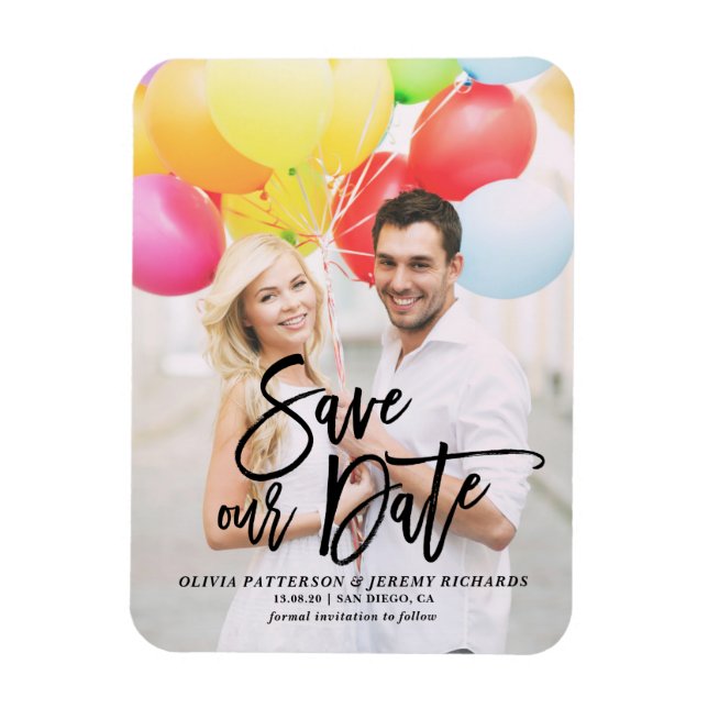 Black Rustic Hand Lettering Photo Save Our Date Magnet (Vertical)