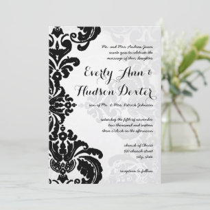 Black Rustic Luxe Vintage Damask Wedding Invitation