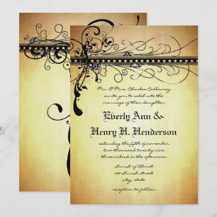 Black Rustic Mediaeval Swirls Wedding Invitation