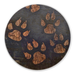 Black Rustic Paw Prints Pattern Ceramic Knob