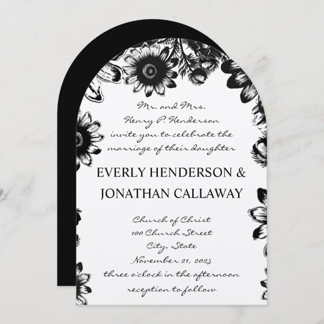 Black Rustic Romantic Navy Font Wedding Invitation (Front/Back)