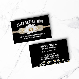 Black Rustic Style Daisy Flower Bakery Business Card