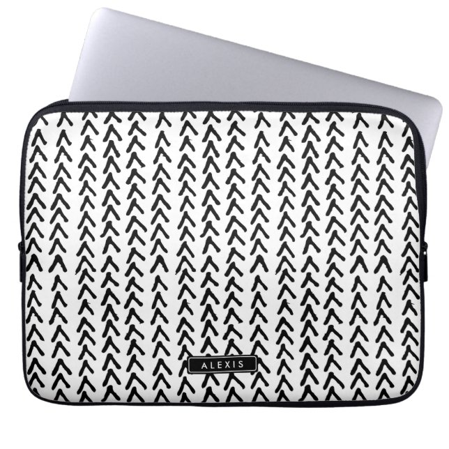 Black Rustic Tribal Pattern Personalised Laptop Laptop Sleeve (Front)