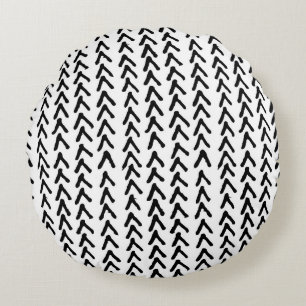 Black Rustic Tribal Pattern Round Pillow
