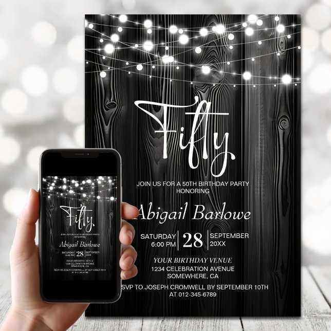 Black Rustic Wood 50th Birthday Party Invitation (Creator Uploaded)
