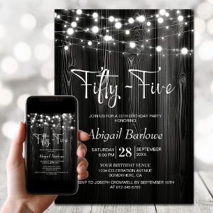 Black Rustic Wood 55th Birthday Party Invitation